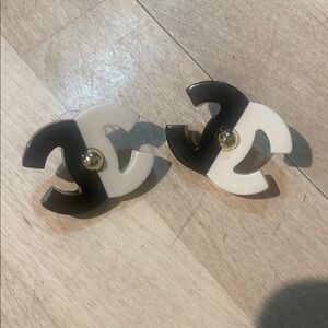 Monochrome Logo Earrings with Gold Detail